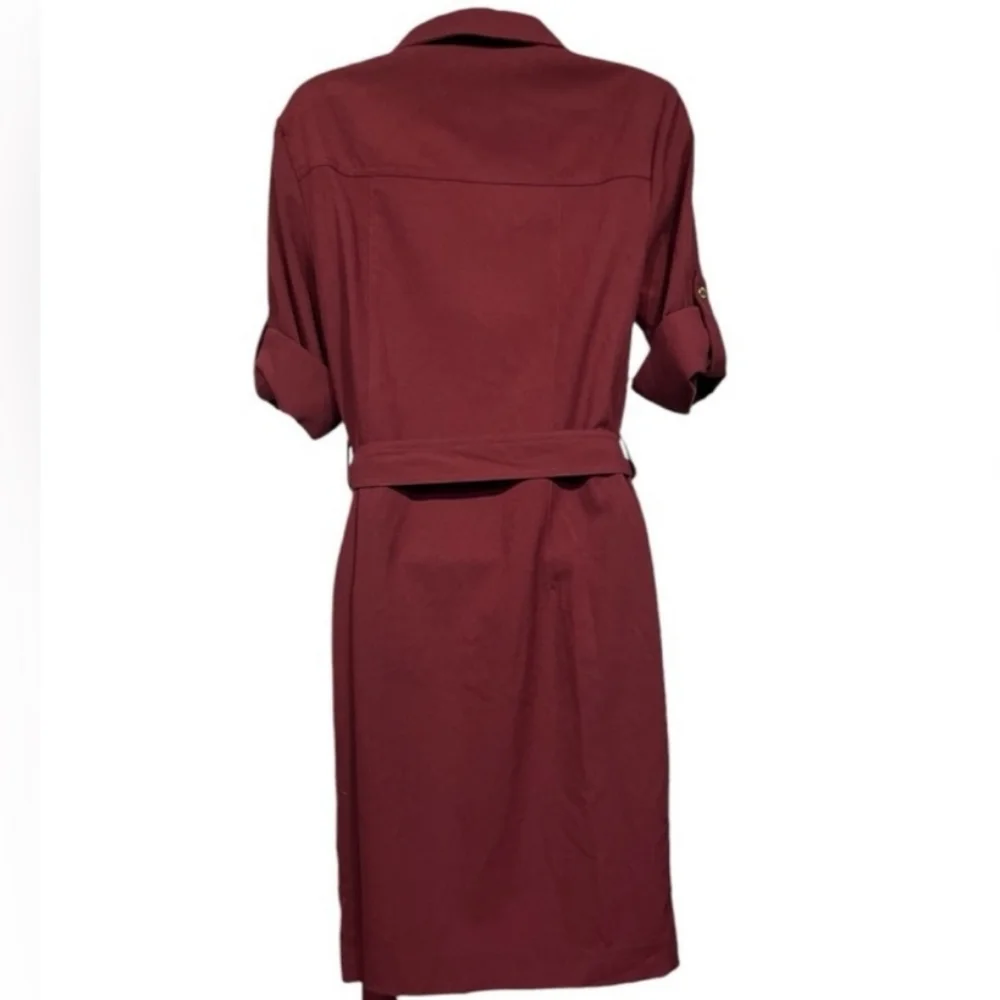 Michael Kors Burgundy or Tan Shirt Dress Goldtone Hardware Small - Picture 4 of 14
